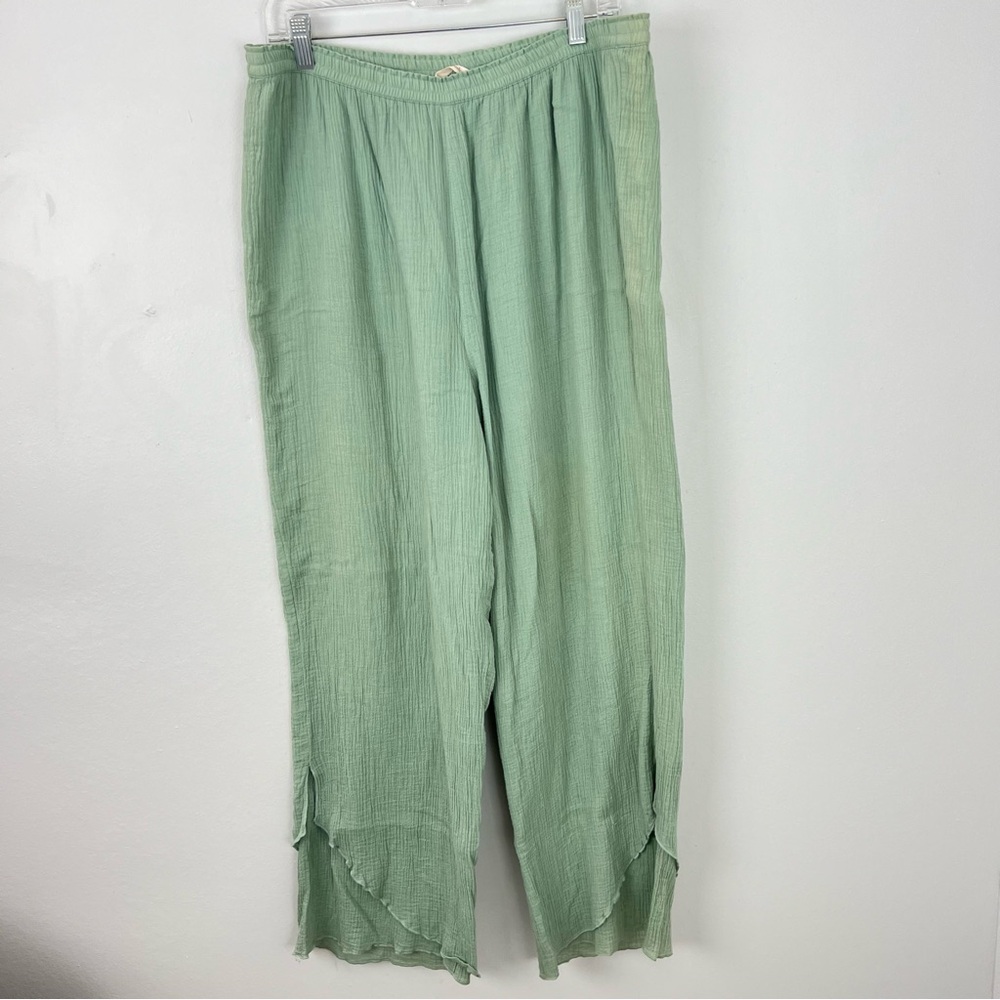 Soft Surroundings Light Green Cotton Gauze Straight Leg Pants Layered